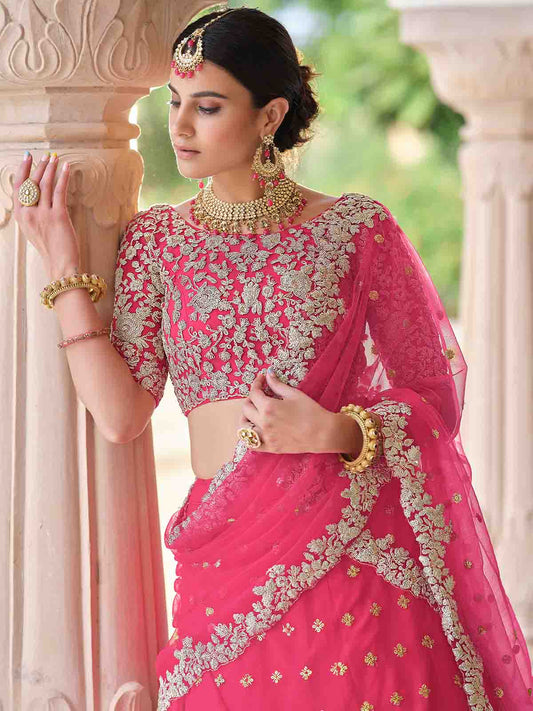Odette Women Pink Classy Semi Stitched Lehenga With Unstitched Blouse