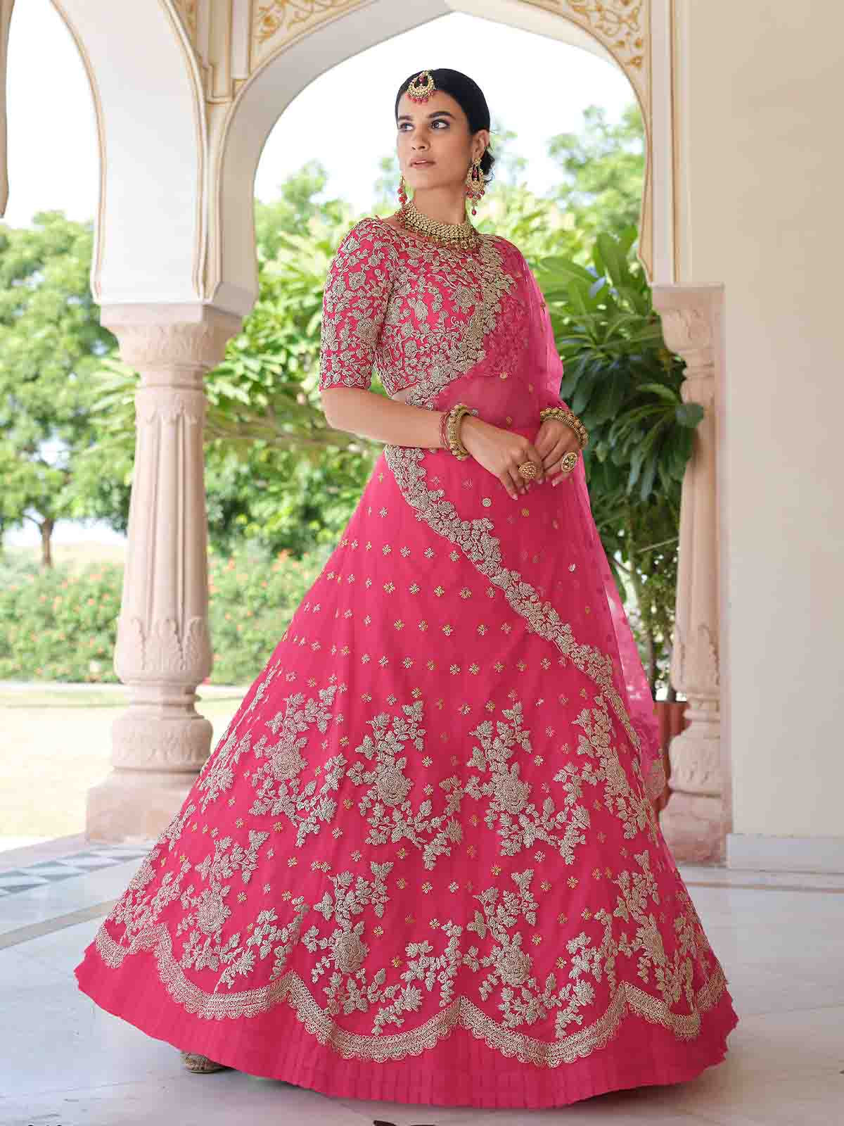 Odette Women Pink Classy Semi Stitched Lehenga With Unstitched Blouse