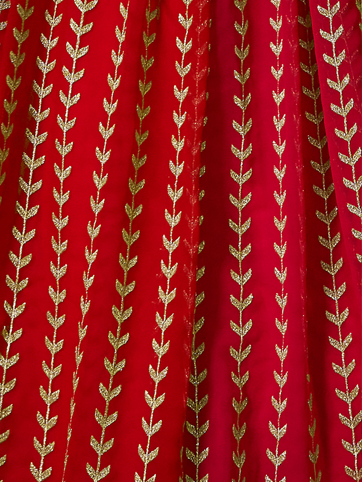 Odette Women Red Embroidered Semi Stitched Lehenga With Unstitched Blouse