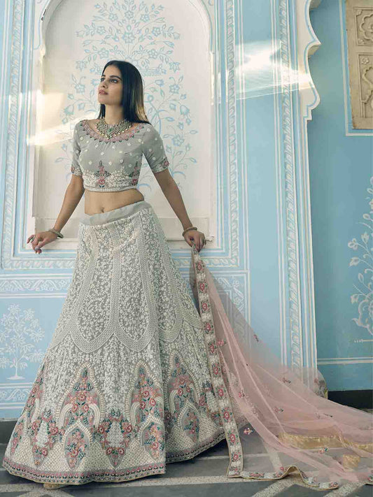 Odette Women Grey Designer Semi Stitched Lehenga With Unstitched Blouse