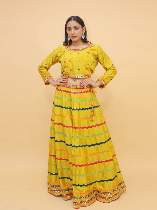 Odette Yellow Embroidered Chinon Stitched Lehenga With Blouse For Women