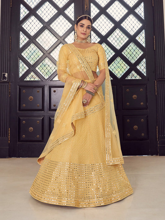 Odette Women Beige Classic Semi Stitched Lehenga With Unstitched Blouse