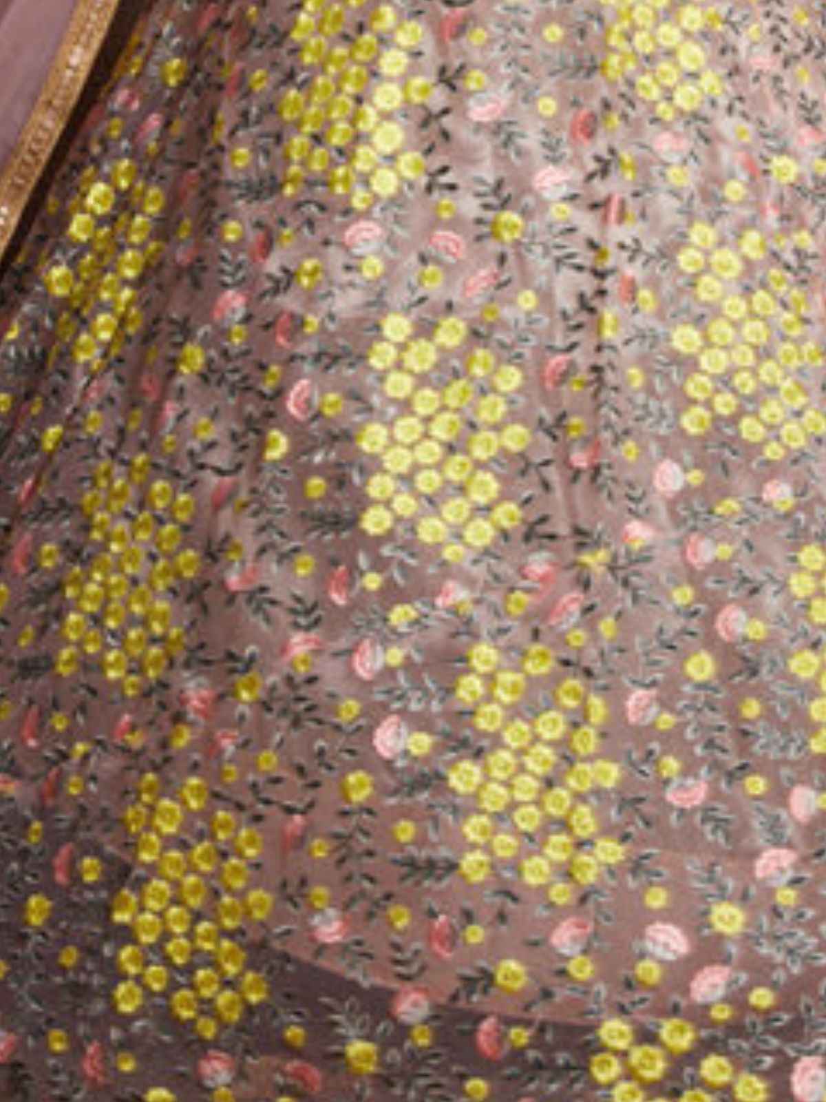 Odette Pink And Yellow Art Silk Embroidered Semi-Stitched Lehenga With Unstitched Blouse For Women