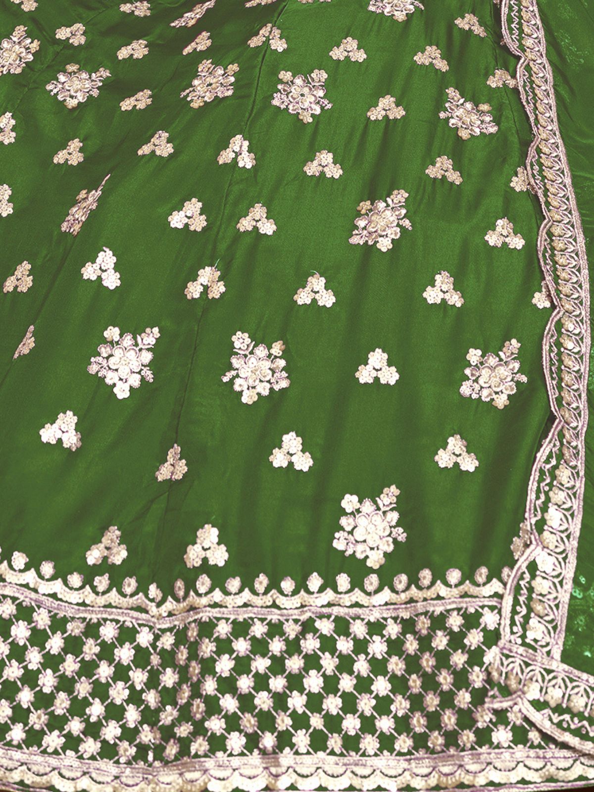 Odette Green Embroidered Organza Semi Stitched Lehenga With Unstitched Blouse For Women