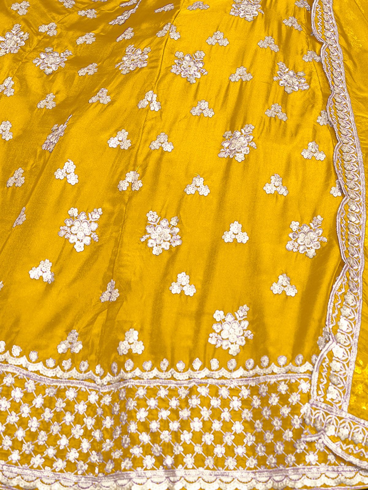 Odette Yellow Embroidered Organza Semi Stitched Lehenga With Unstitched Blouse For Women