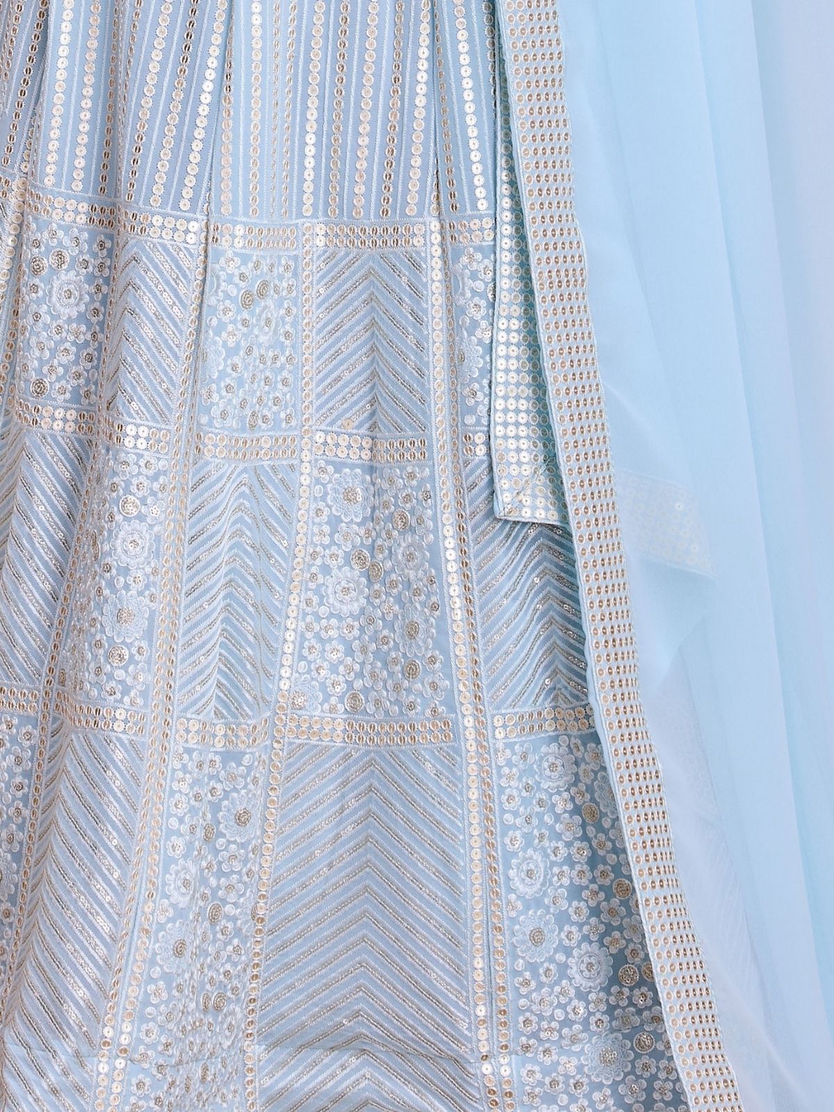 Odette Light Blue Georgette Embroidered Semi-Stitched Lehenga For Women