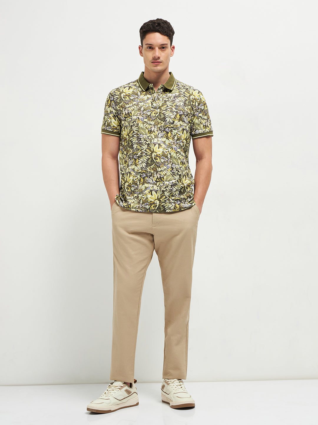 Green Printed Polo T Shirt