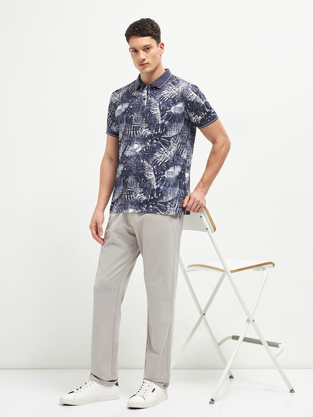 Ink Blue Printed Polo T Shirt