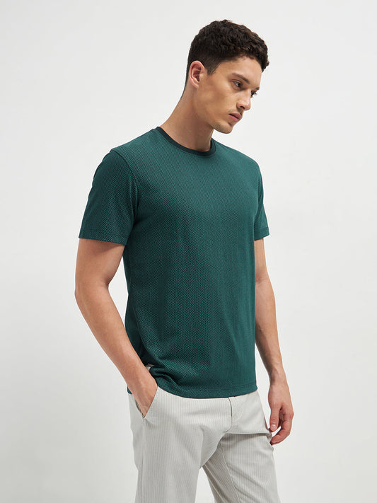 Olive Printed Crew Neck T Shirt