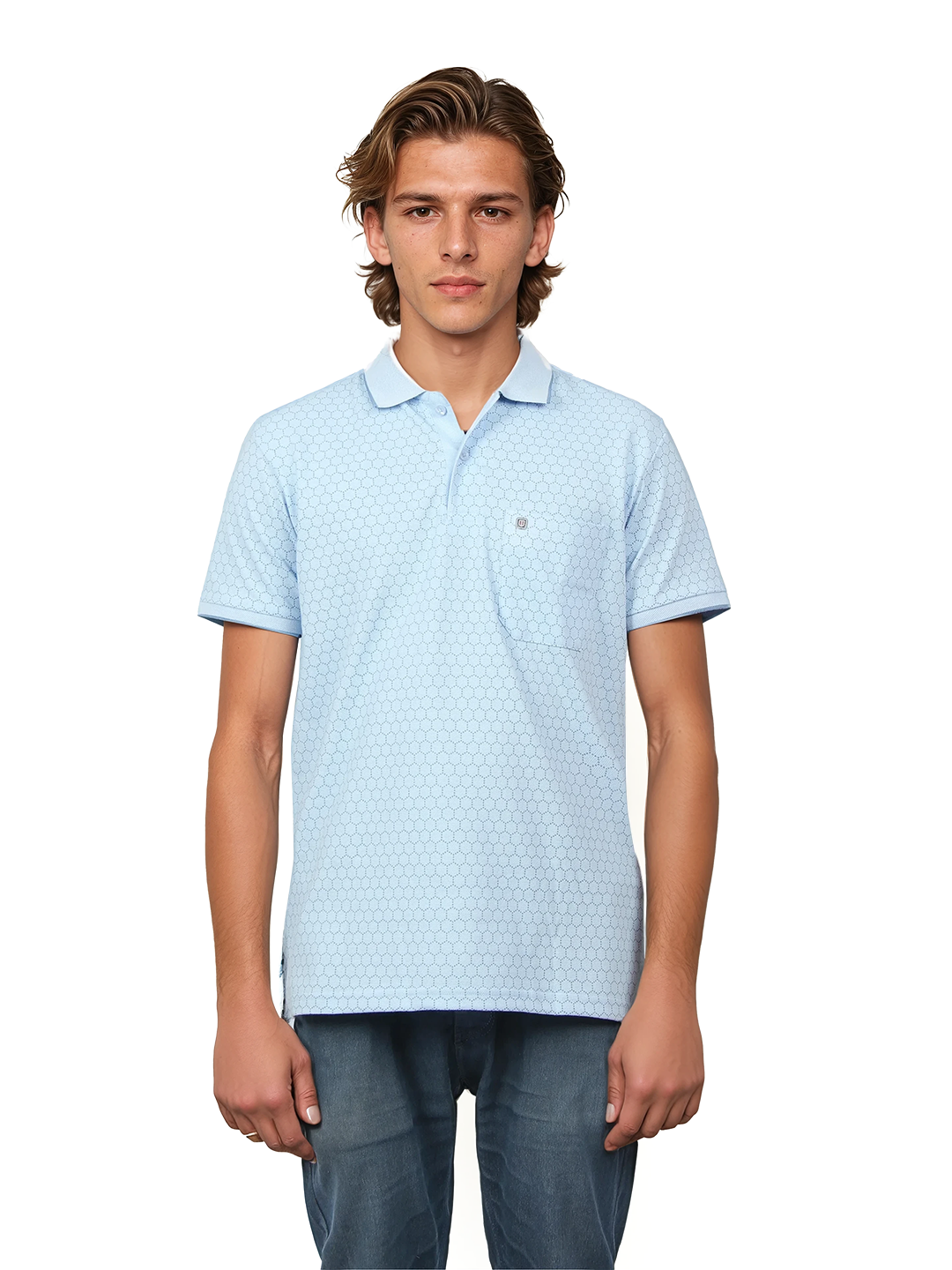 Sky Blue Printed Polo T Shirt