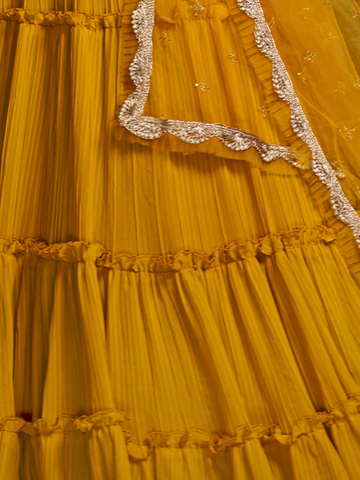 Odette Women Mustard Faux Georgette Embroidered Semi Stitched Lehenga Choli