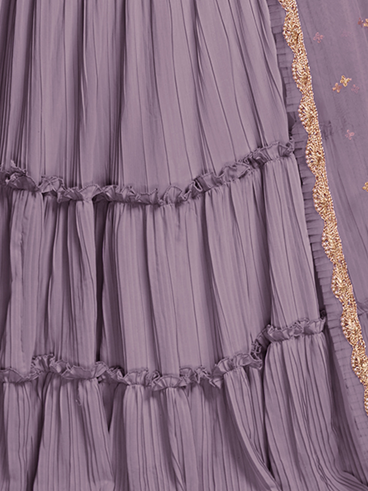 Odette Women Lavender Faux Georgette Semi Stitched Lehenga Choli