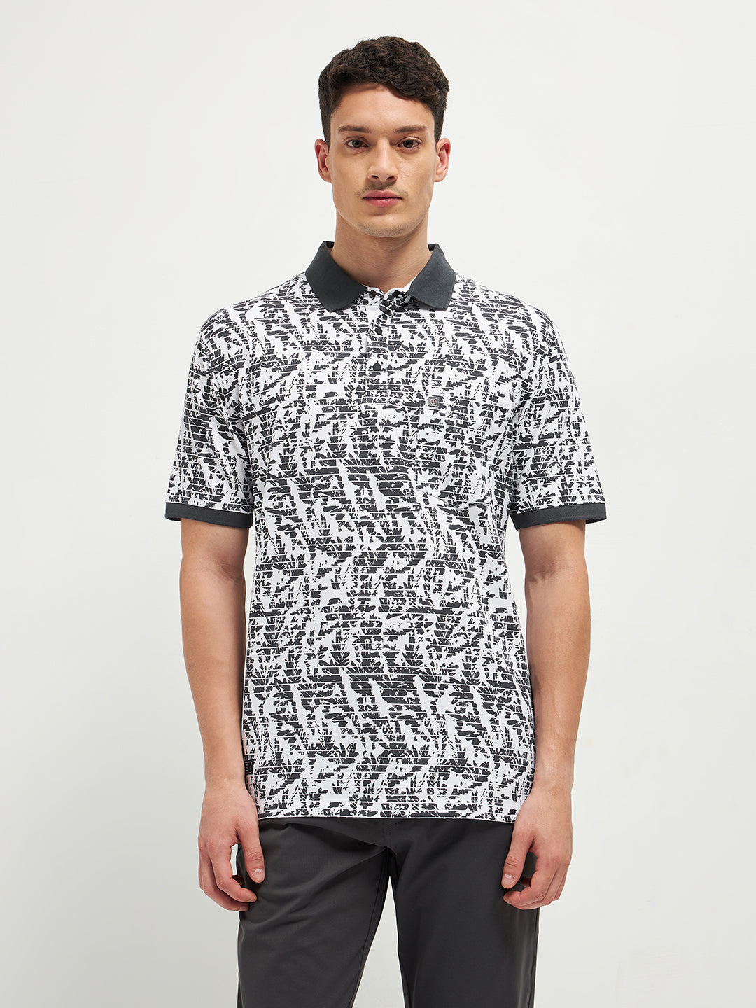 Black Printed Polo T Shirt