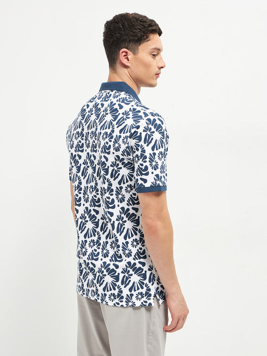 Blue Printed Polo T Shirt