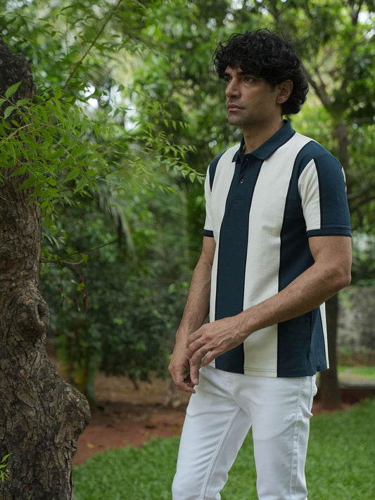 Dark Blue Stripes Polo T Shirt