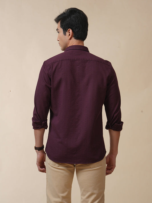 Maroon Jacquard Self Design Solid Shirt