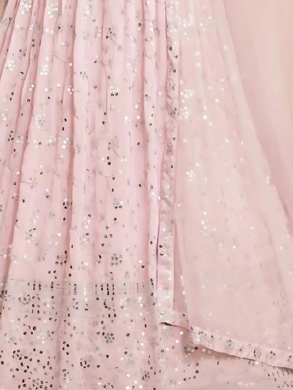 Odette Light Pink Georgette Embroidered Semi-Stitched Lehenga For Women