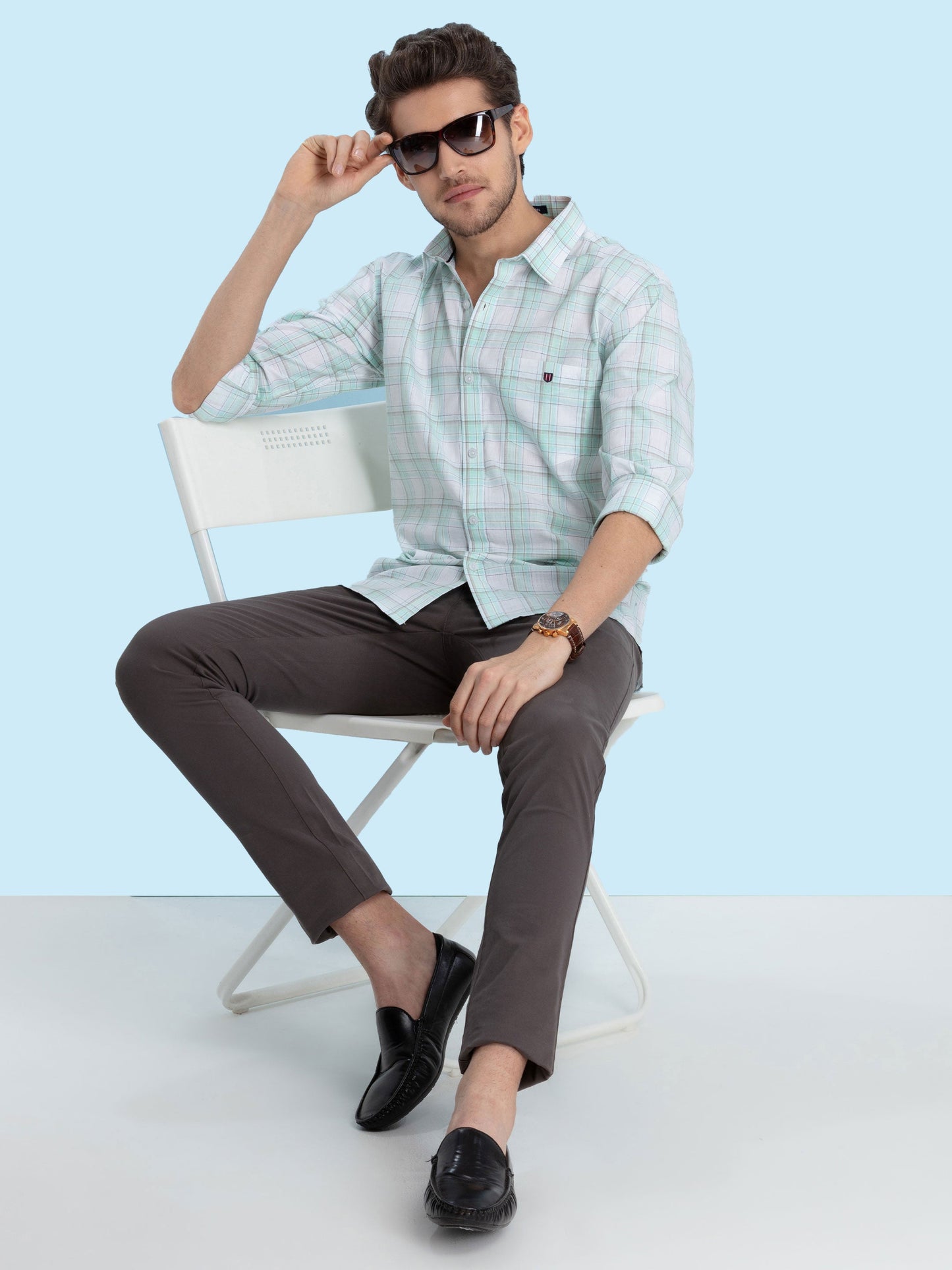 Mint Checked Casual Shirt