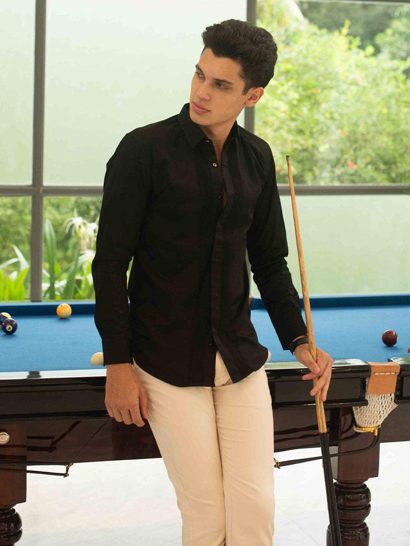Black Tuxedo Plain Clubwear Shirt