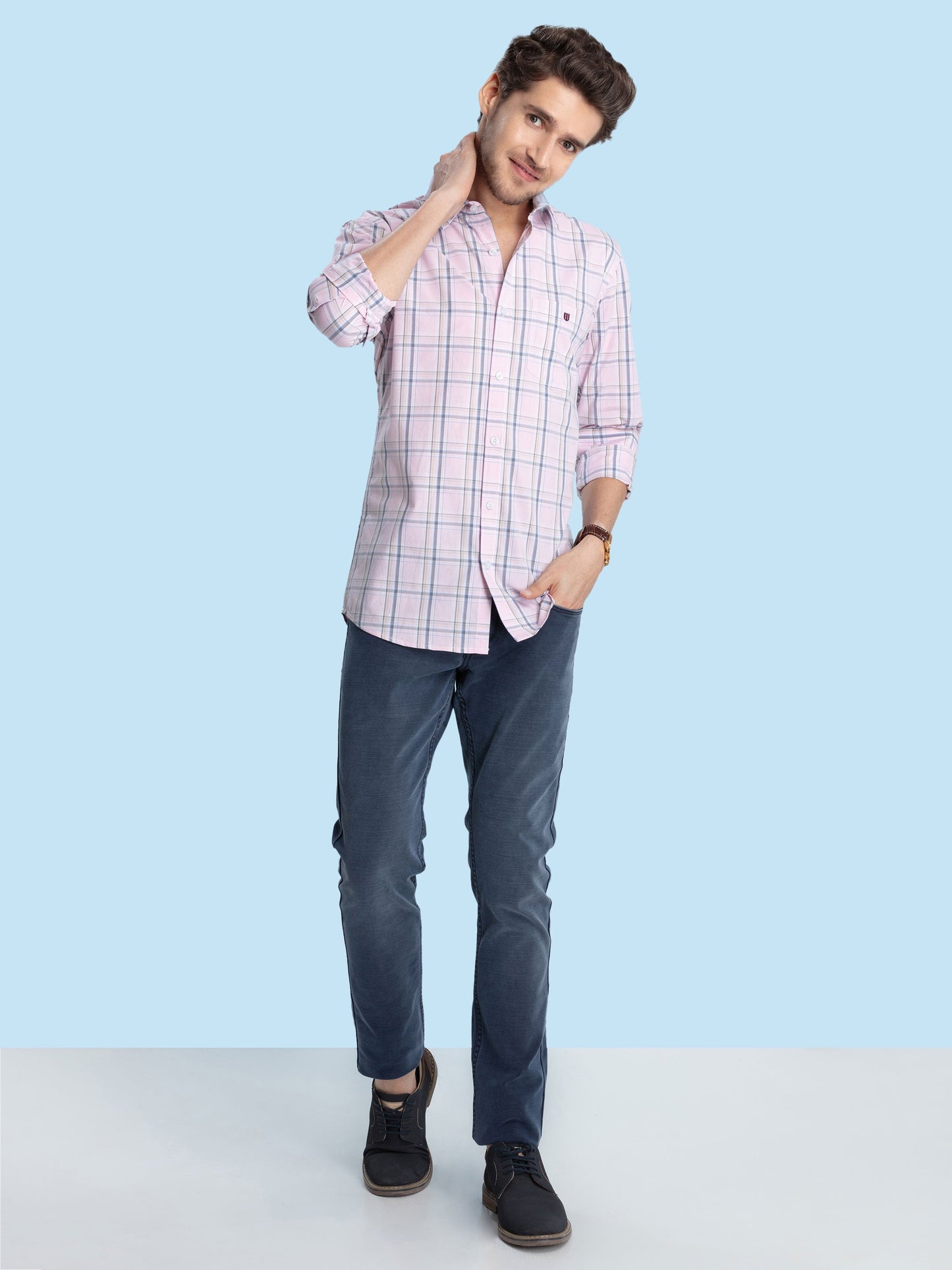 Pink Checked Casual Shirt
