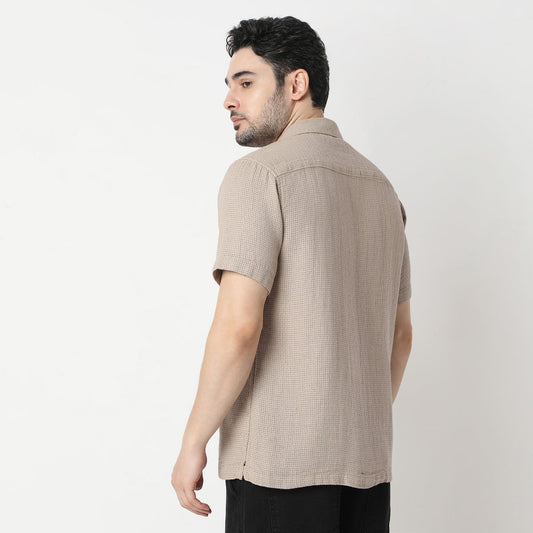 Structured Camp Collar Modern Half Sleeve Smart Cuban Shirt