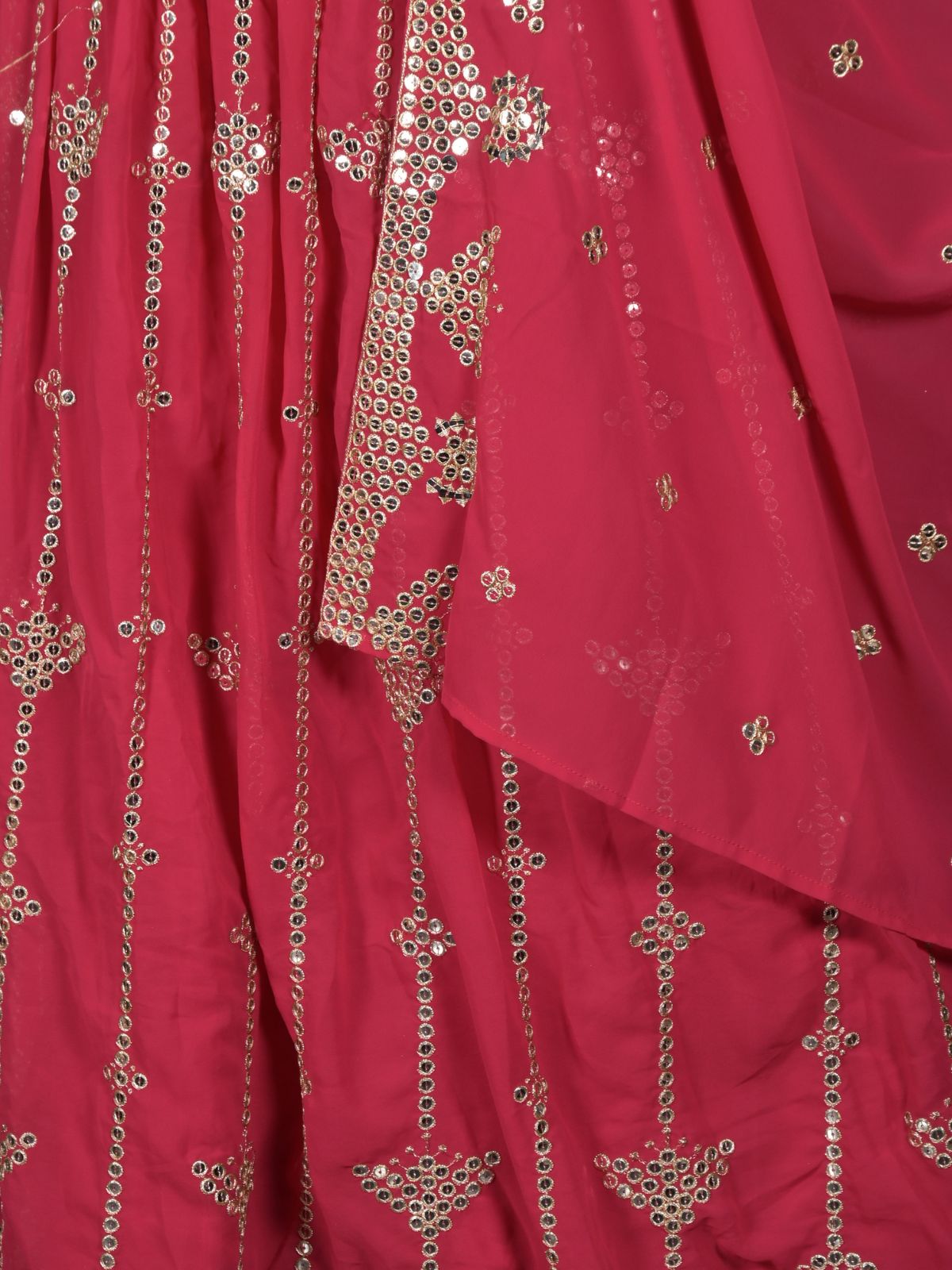 Odette Magenta Sequins Embroidered Semi-Stitched Georgette Lehenga with Unstitched Blouse for Women