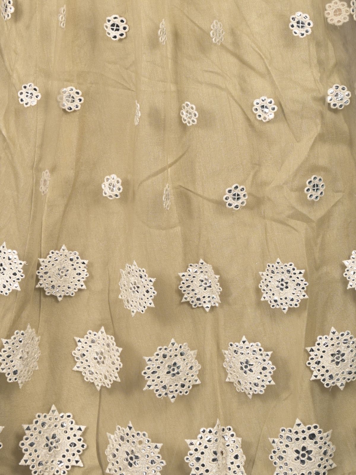 Odette Light Olive Foil Mirror Embroidered Net Semi-Stitched Lehenga with Unstitched Blouse for Women