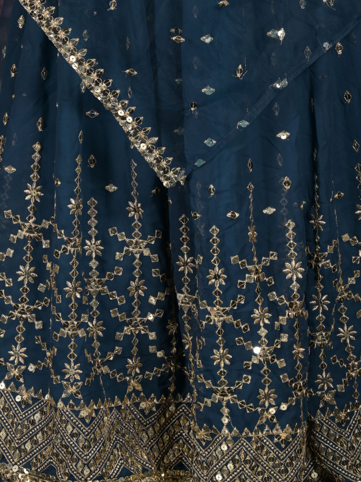 Odette Teal Sequins Embroidered Lehenga Set With Dupatta And Unstitched Blouse For Women