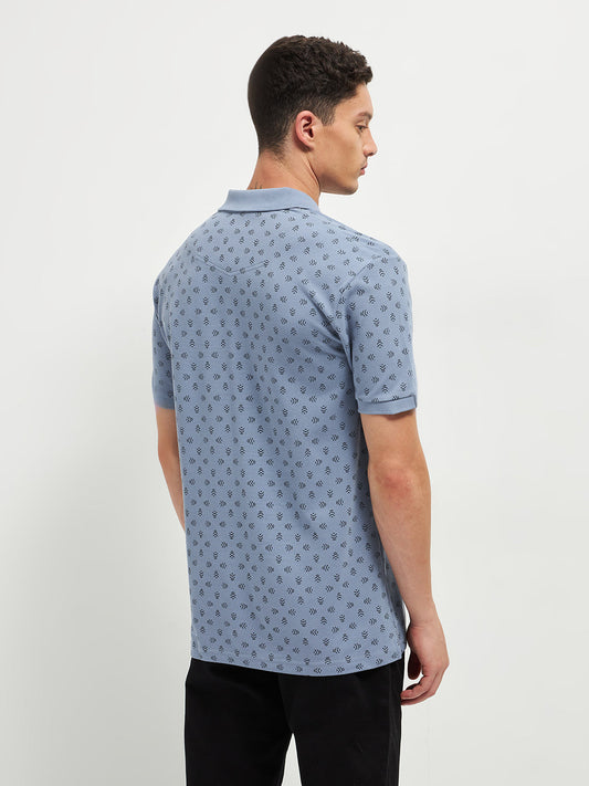 Steel Grey Printed Polo T Shirt