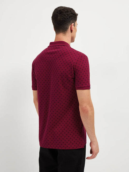 Maroon Printed Polo T Shirt