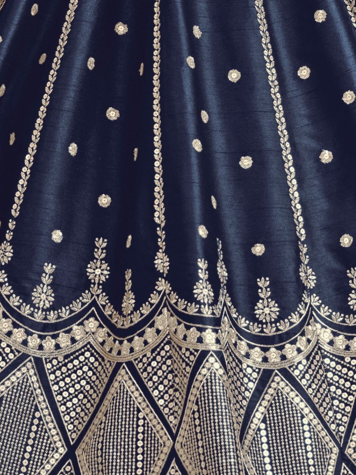 Odette Navy Blue Art Silk Embroidered Semi-Stitched lehenga For Women