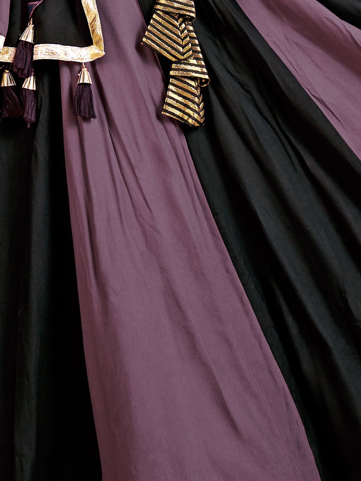 Odette Black And Mauve Cotton Blend Solid With Golden Border Semi-Stitched Lehenga For Women