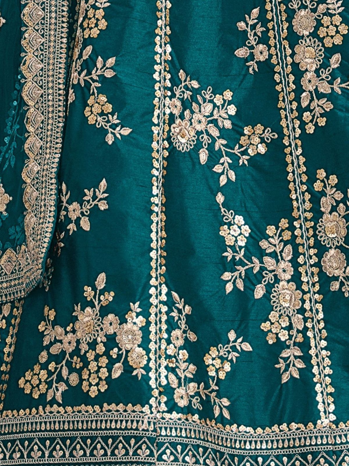 Odette Teal Art Silk Embroidered Semi-Stitched lehenga For Women