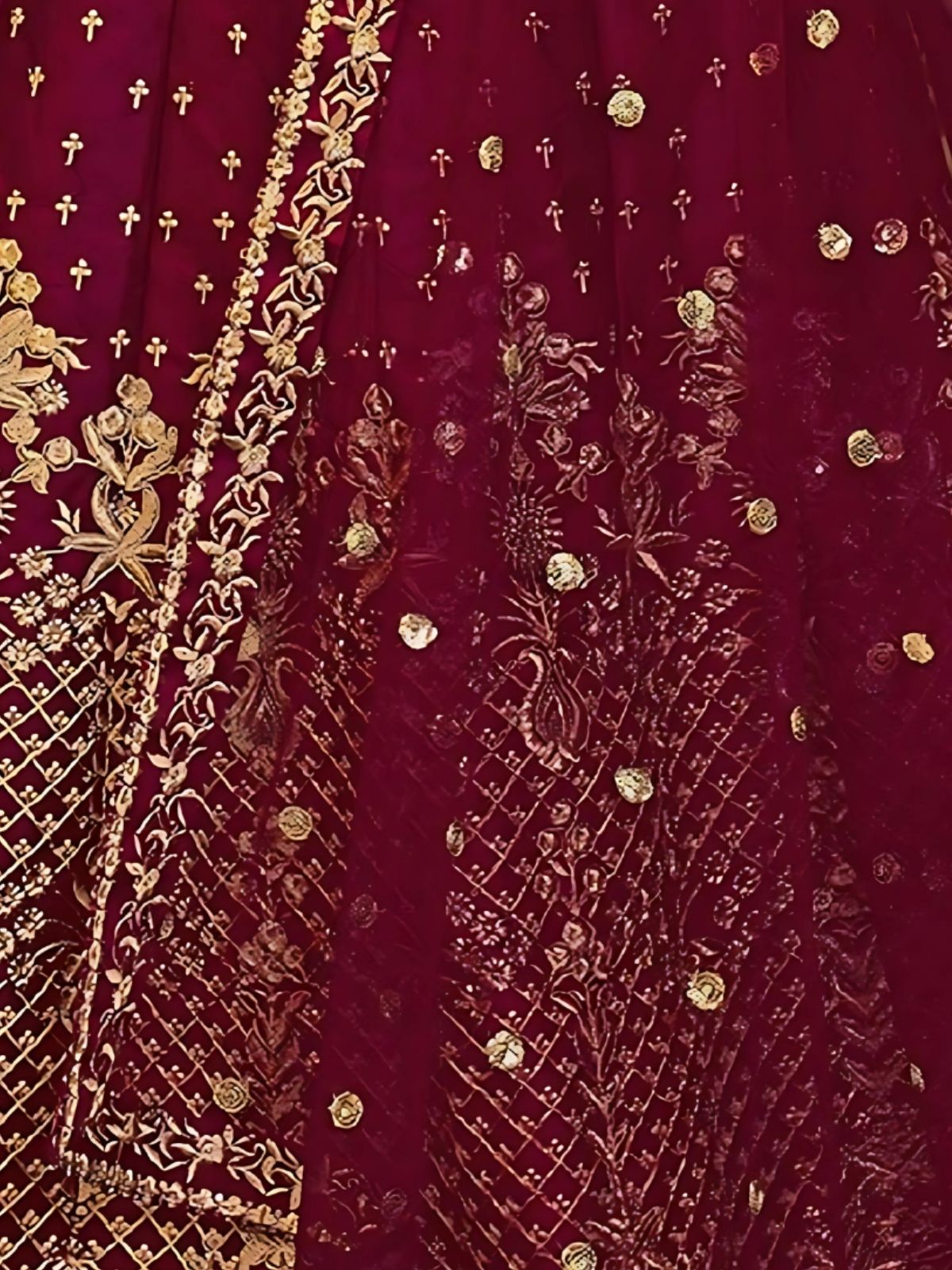 Odette Maroon Satin Silk Embroidered Semi-Stitched Lehenga For Women