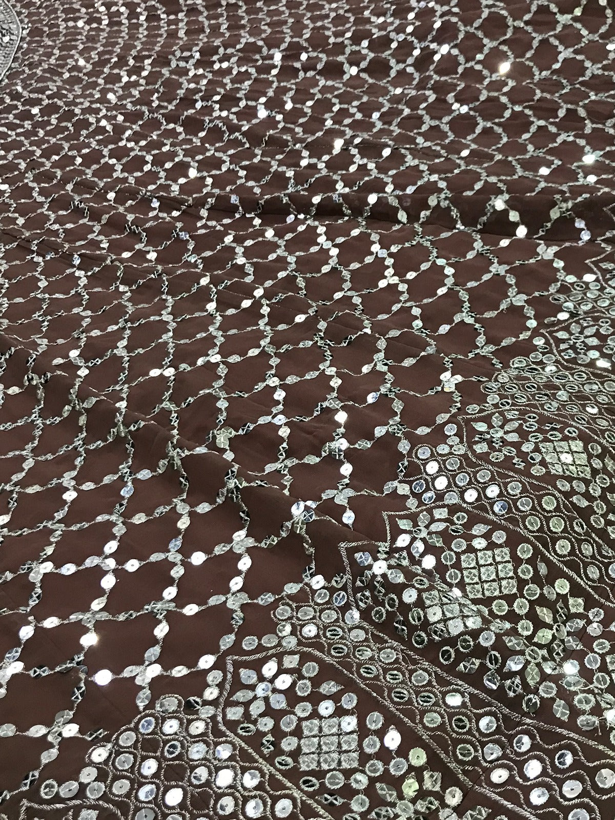 Odette Women Brown Georgette Semi Stitched Lehenga With Unstitched Blouse