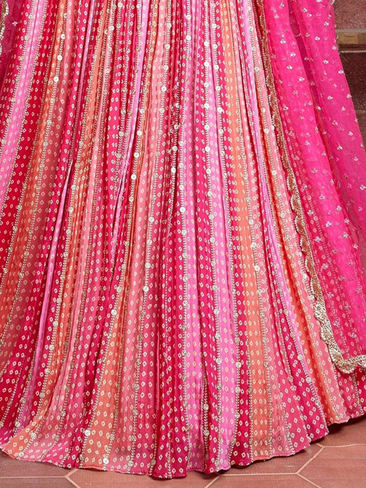 Odette Pink Chinon Silk Embellished Semi Stitched Lehenga With Unstitched Blouse For Women