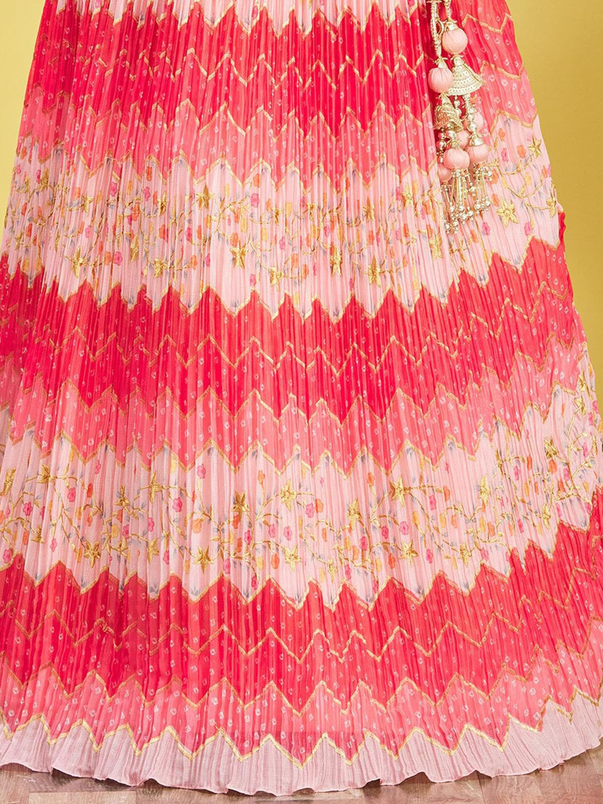 Odette Pink Chinon Embellished Semi Stitched Lehenga With Unstitched Blouse For Women