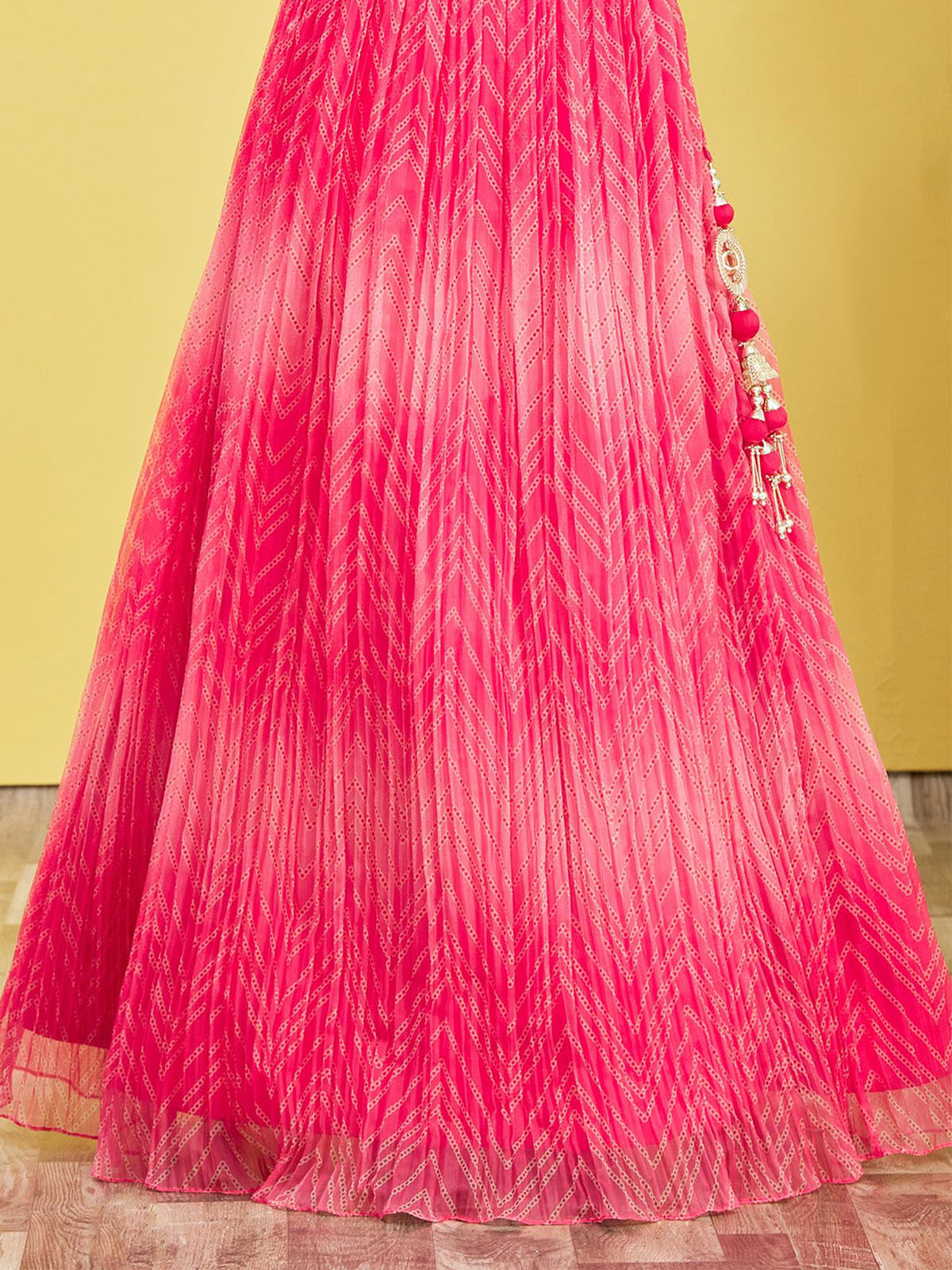 Odette Pink Organza Embellished Semi Stitched Lehenga With Unstitched Blouse For Women