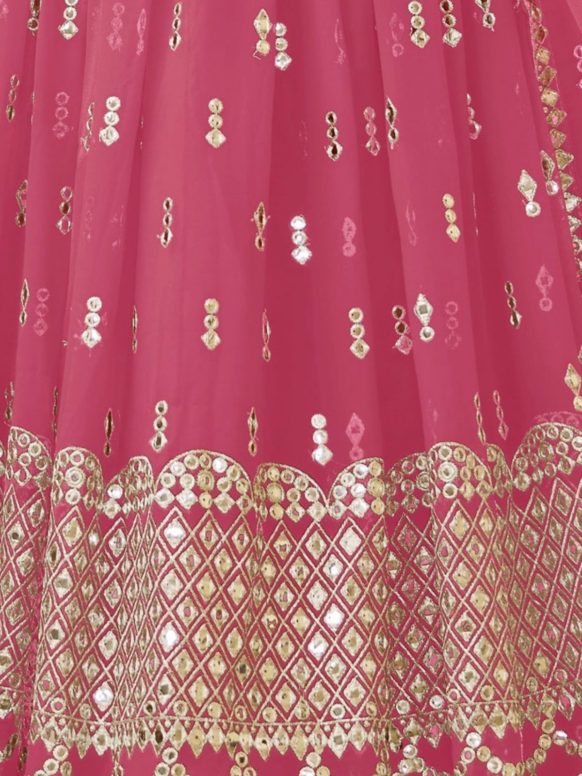 Odette Pink Georgette Embroidered Semi Stitched Lehenga With Unstitched Blouse For Women