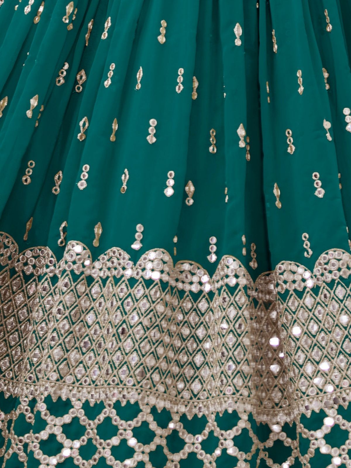 Odette Teal Georgette Embroidered Semi Stitched Lehenga With Unstitched Blouse For Women