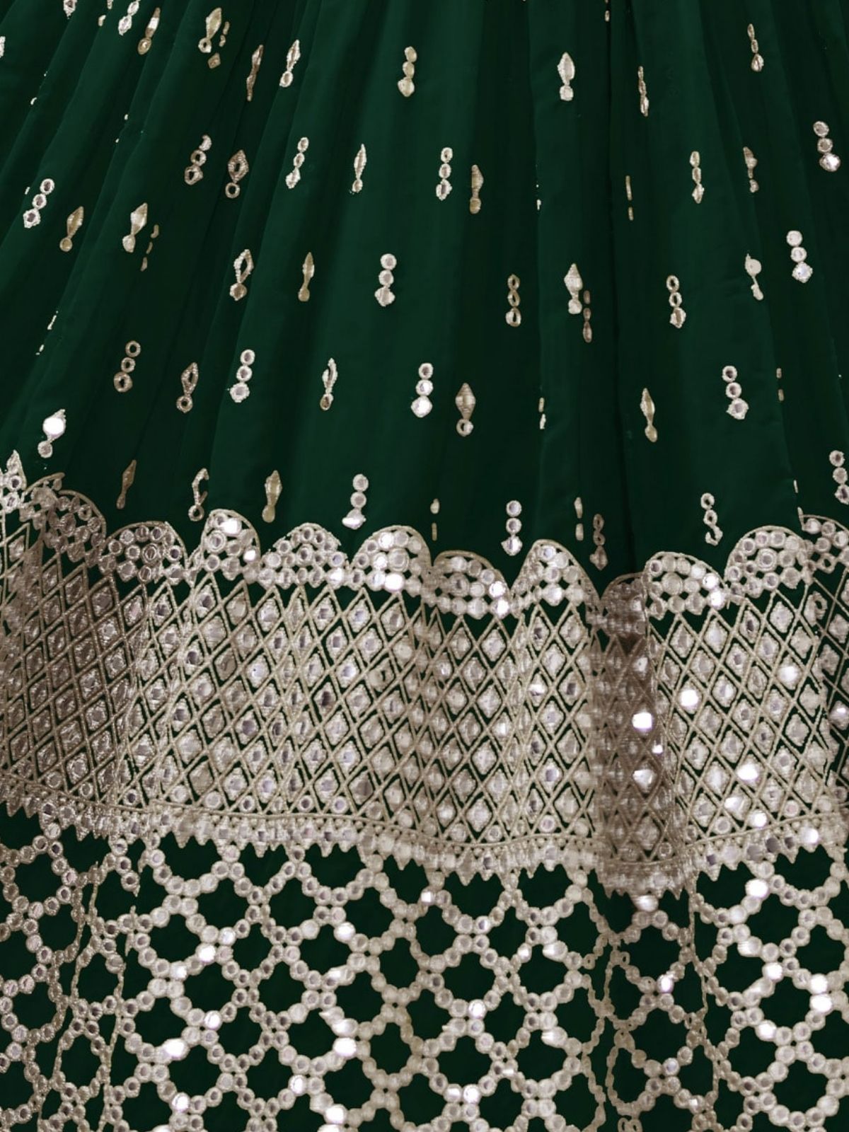 Odette Green Georgette Embroidered Semi Stitched Lehenga With Unstitched Blouse For Women