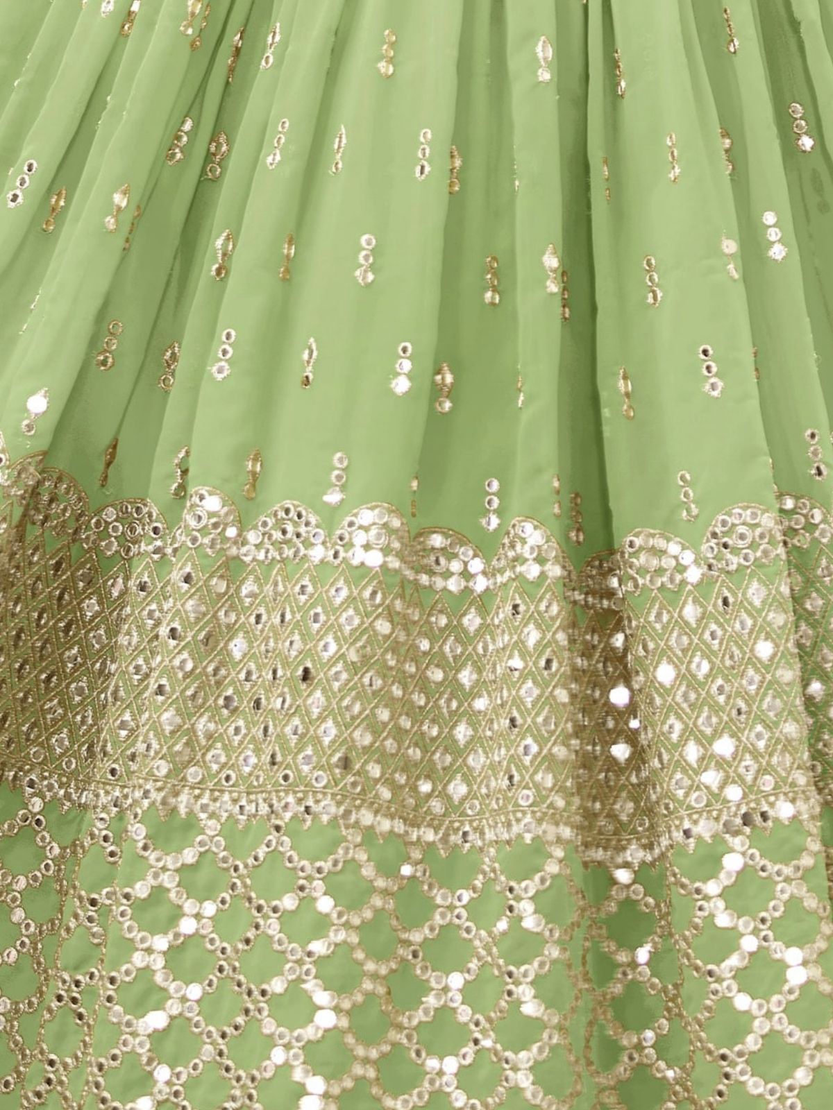 Odette Green Georgette Embroidered Semi Stitched Lehenga With Unstitched Blouse For Women