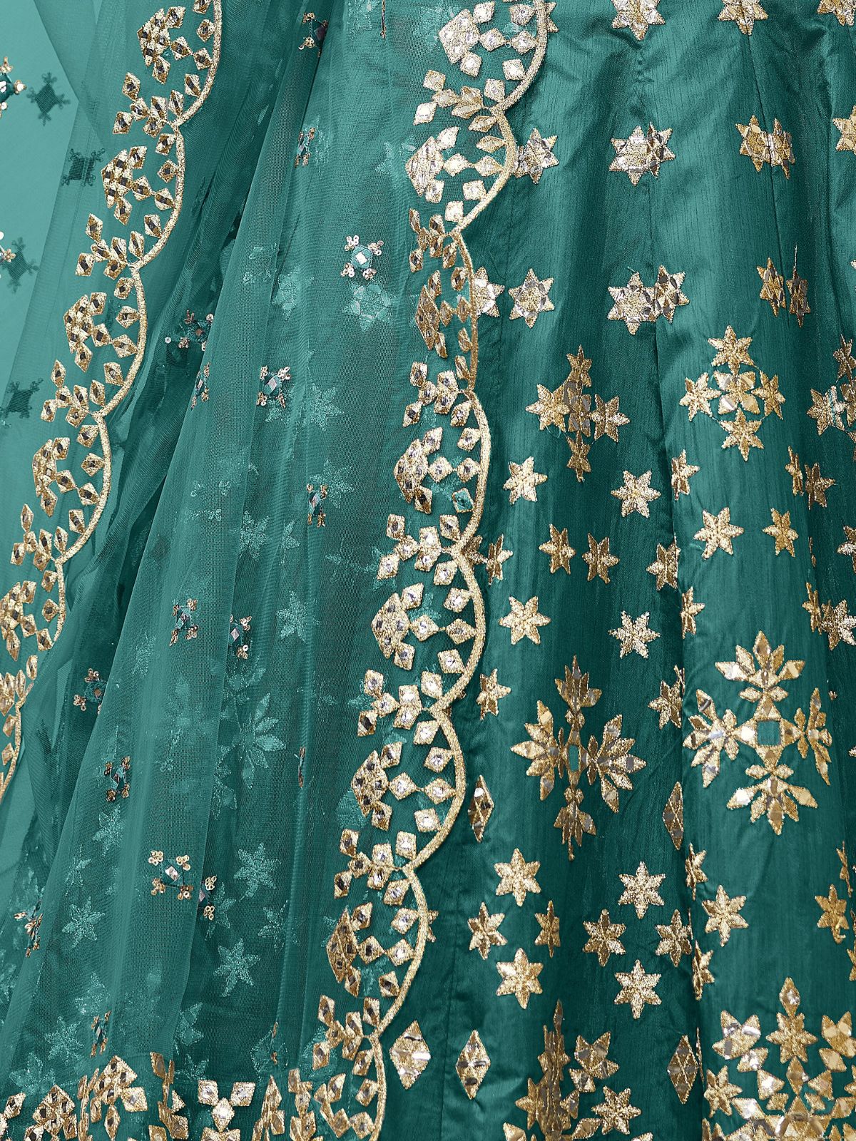 Odette Green Art Silk Embroidered Semi Stitched Lehenga With Unstitched Blouse For Women