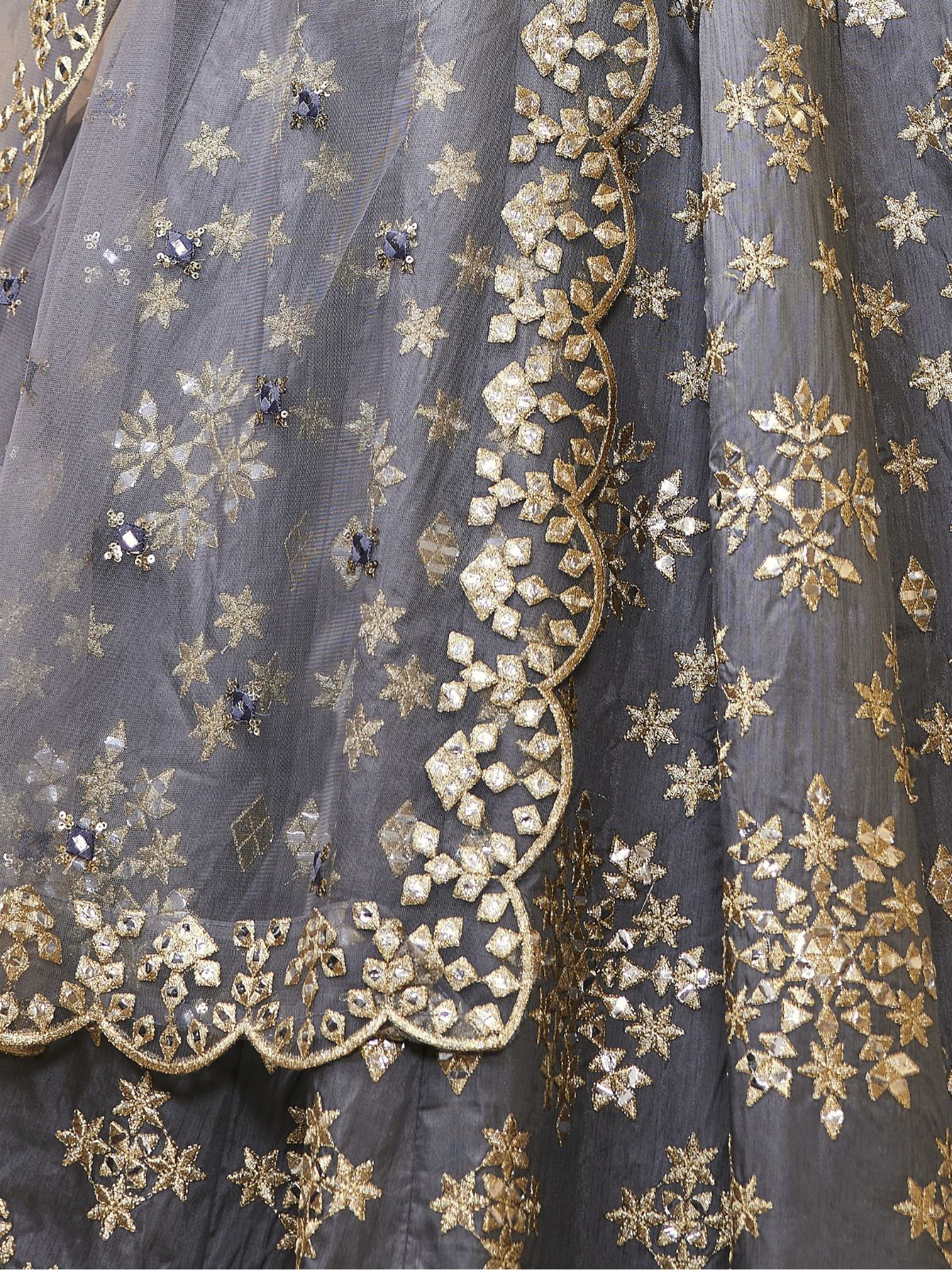 Odette Grey Art Silk Embroidered Semi Stitched Lehenga With Unstitched Blouse For Women