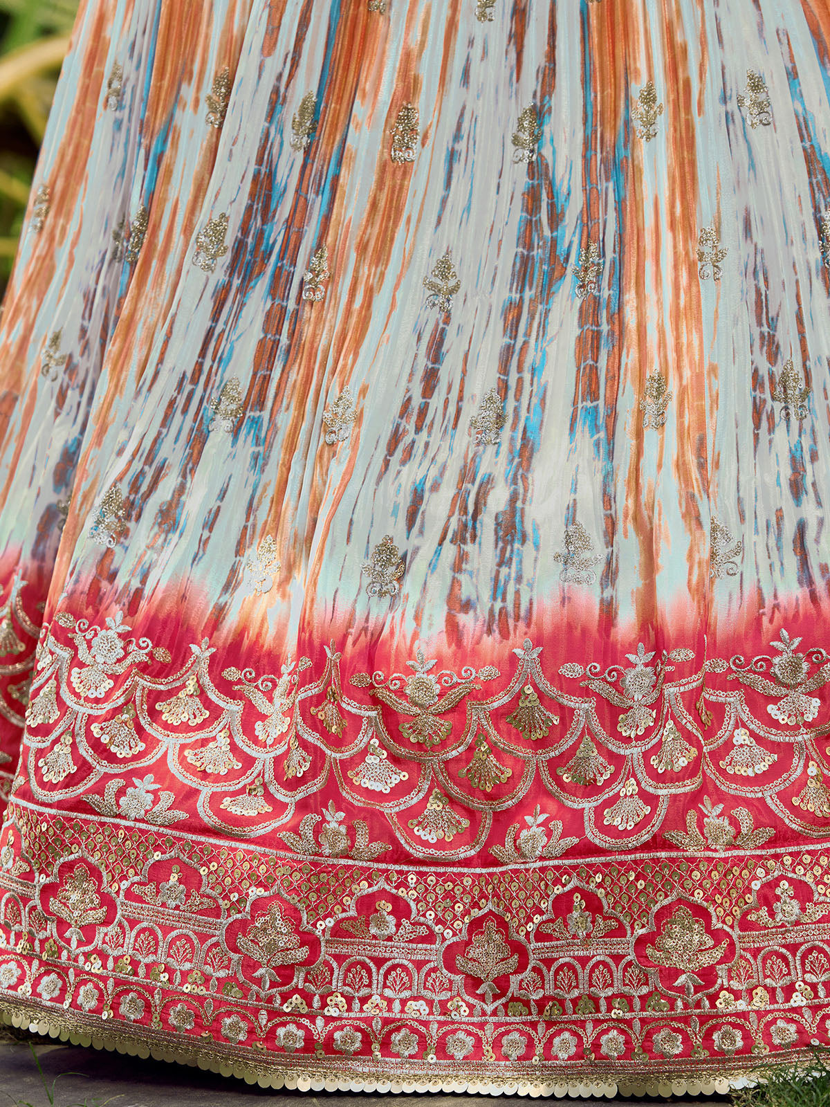 Odette Pink Chinon Embellished Semi Stitched Lehenga With Unstitched Blouse For Women