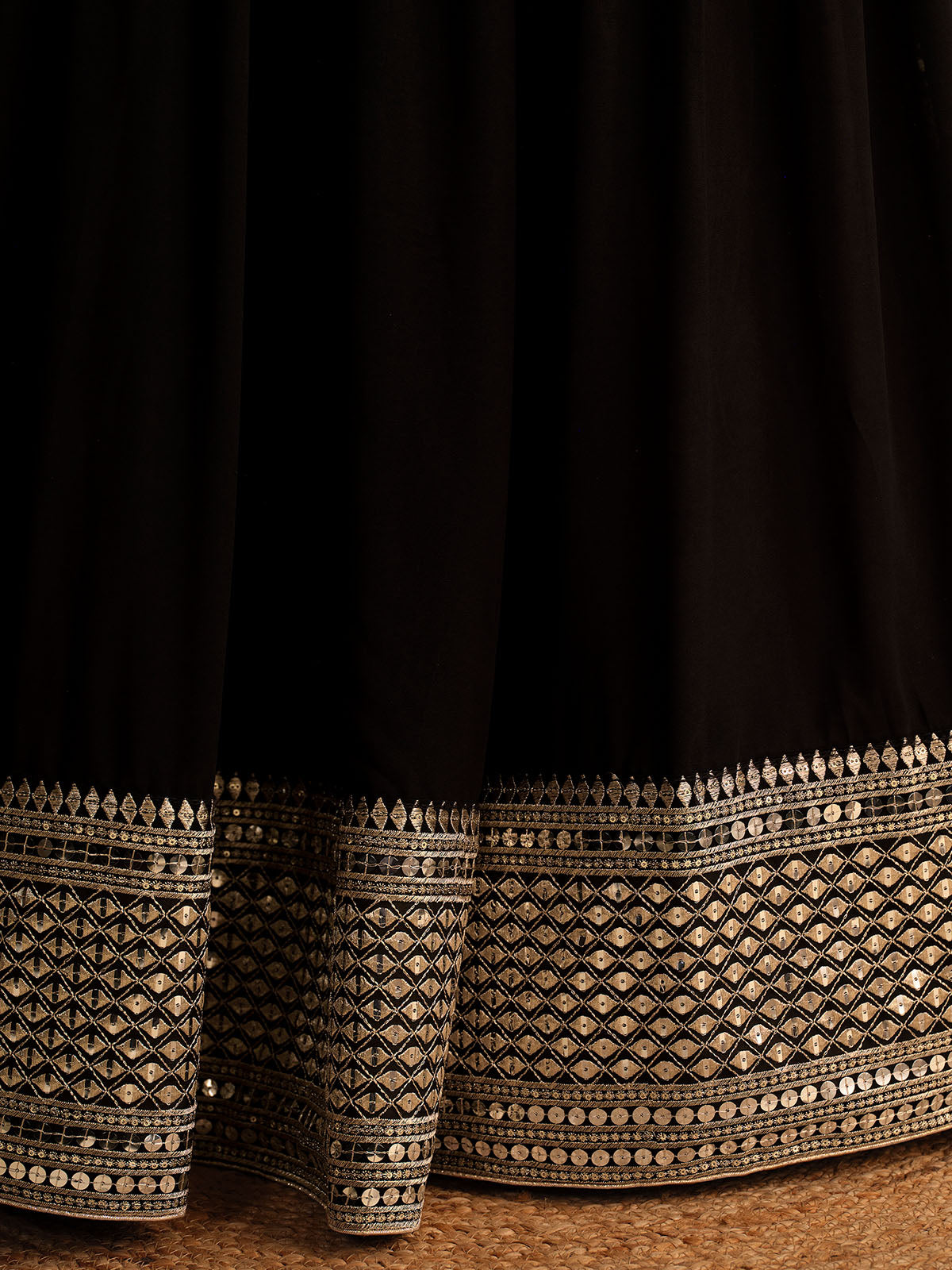 Odette Black Georgette Embellished Semi Stitched Lehenga With Unstitched Blouse For Women