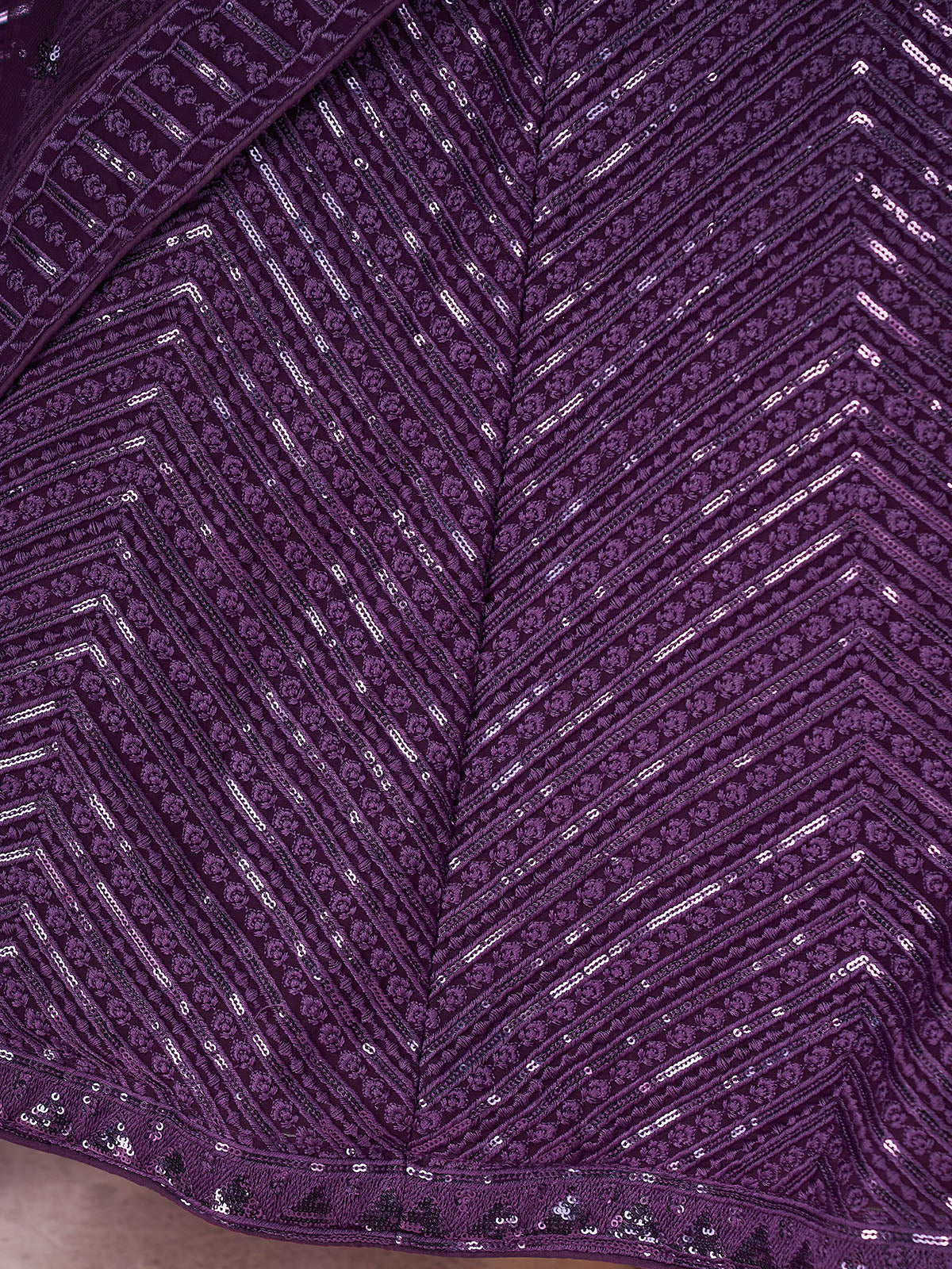 Odette Purple Georgette Embellished Semi Stitched Lehenga With Unstitched Blouse For Women