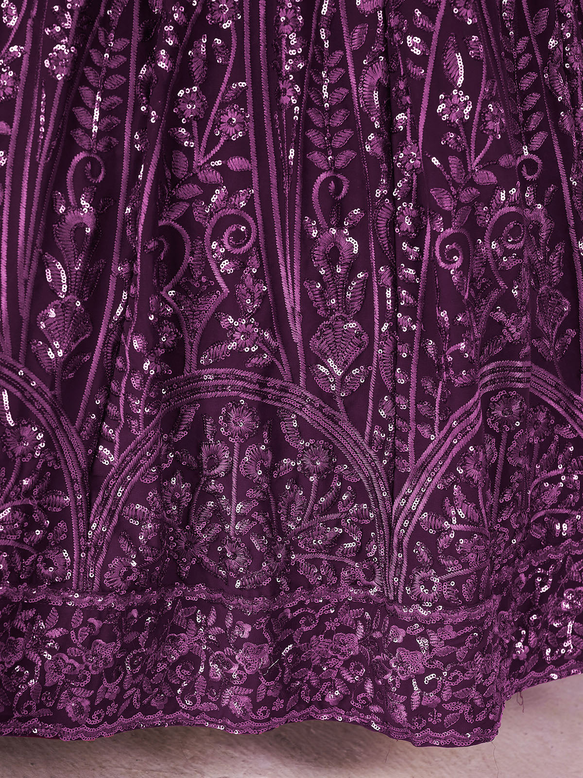 Odette Purple Georgette Embellished Semi Stitched Lehenga With Unstitched Blouse For Women