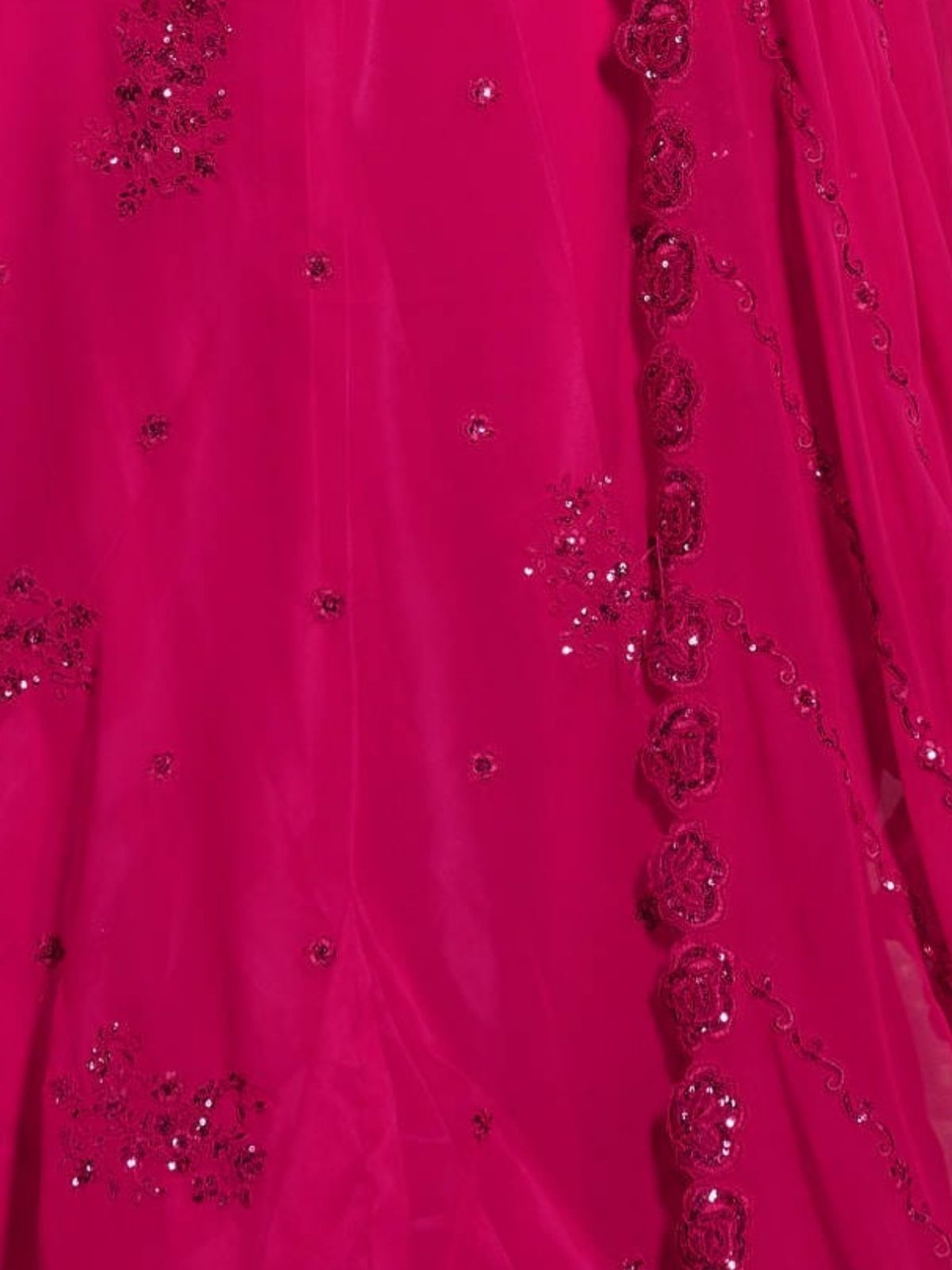 Odette Pink Georgette Embroidered Semi Stitched Lehenga With Blouse For Women