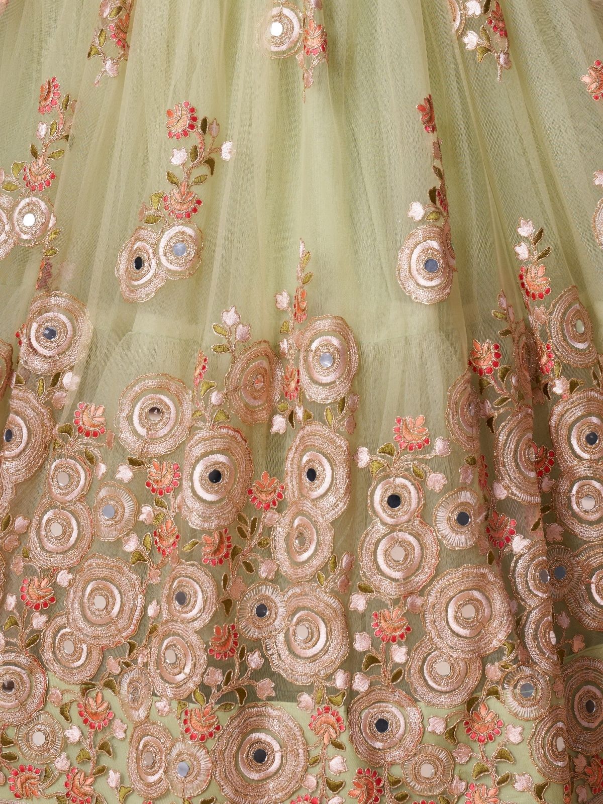 Odette Green Soft Net Embroidered Semi Stitched Lehenga With Blouse For Women